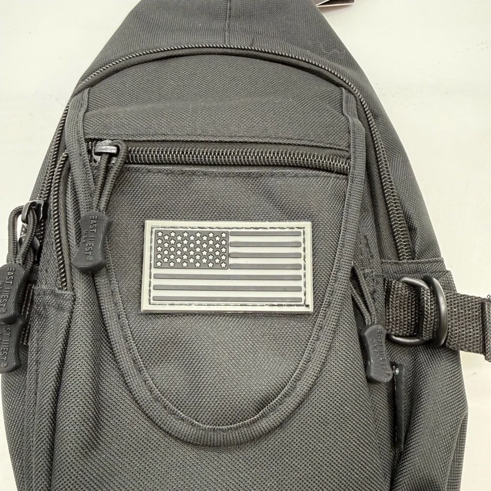 EAST WEST USA Black Sling Bag Chest Pack Fanny Pack American‎ Flag Patch utility